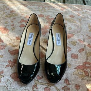Jimmy Choo Patent Isabel Peep Toe Pumps Black size 40